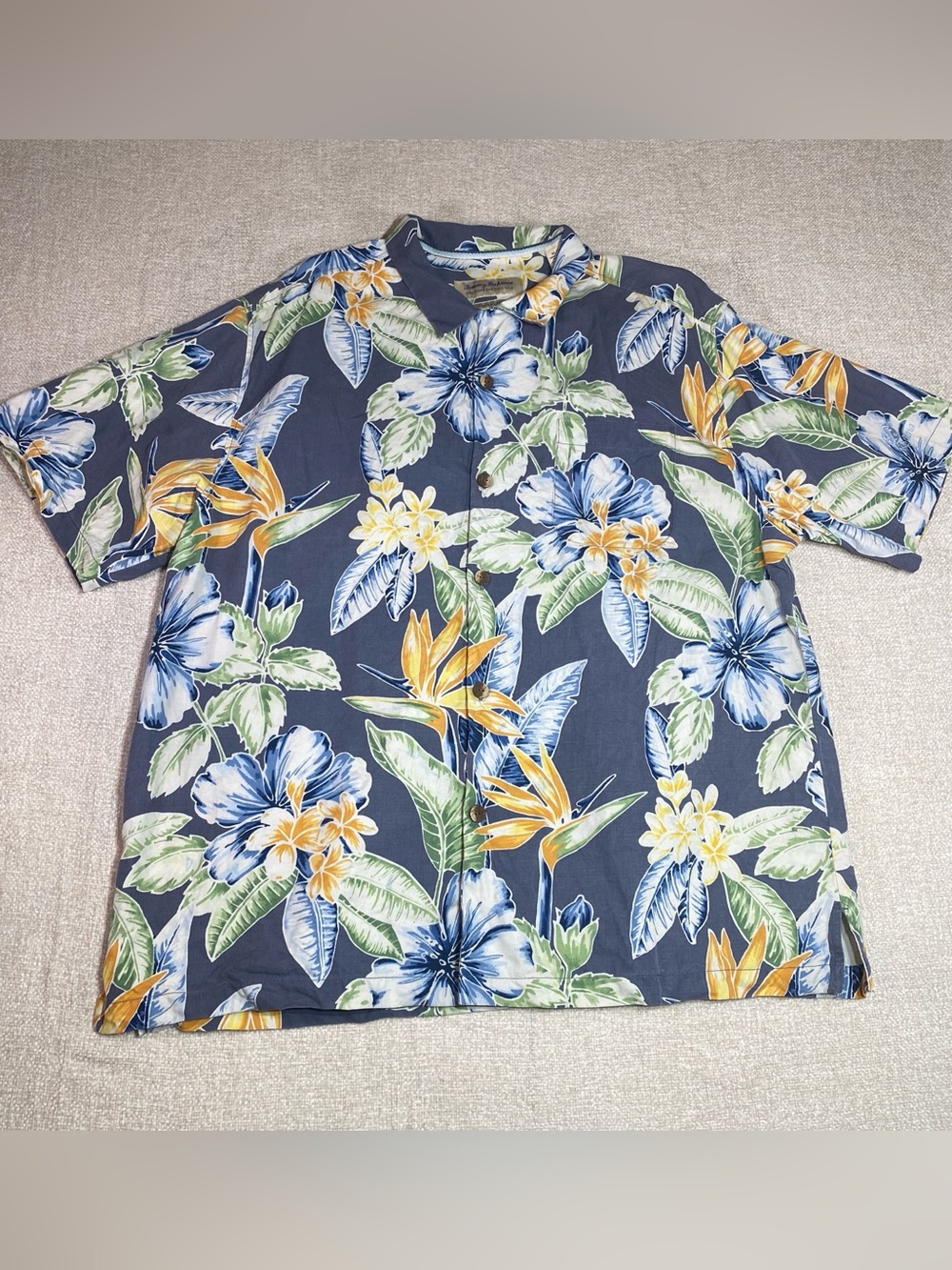 Tommy Bahama Hawaiian Shirt Mens XL Blue Silk Floral Ko Olina Golf Aloha Resort